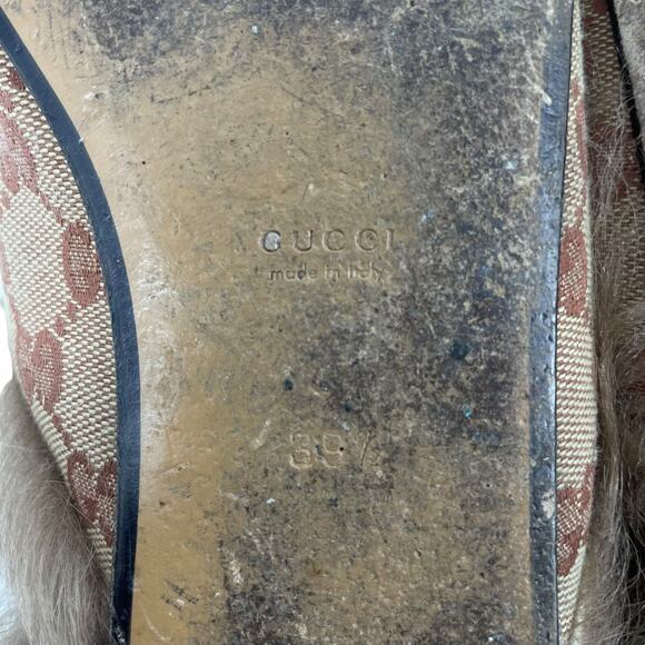 Gucci GG Monogram Fur Princetown Mules Horsebit Natural Size 39.5 - Picture 9 of 11